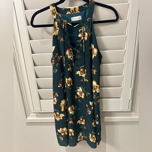 Altar'd State Teal Floral Lace-Up Mini Dress